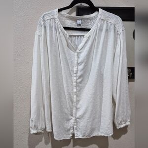 Old Navy Textured Peasant Button Up Blouse – XL White Boho Top EUC